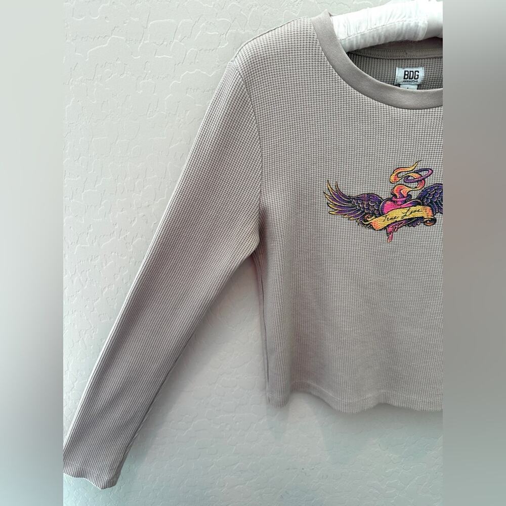 URBAN OUTFITTERS BDG | Waffle Knit Graphic Thermal Long Sleeve Top | Large - Picture 4 of 8